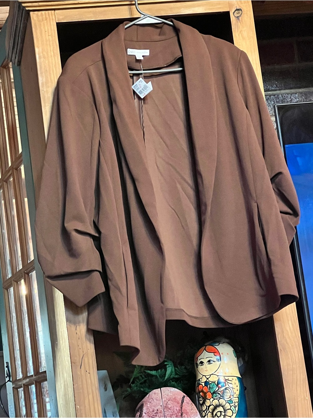 Cato Brown Open-Front Tunic Blazer